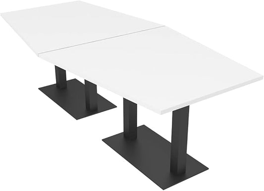 SKUTCHI DESIGNS INC. Harmony Series Hexagon Modular Shaped Conference Table with Matte Black Square Metal Base | 8 Person Meeting Tables for Offices, Training Rooms, and Homes | White � 8 Ft