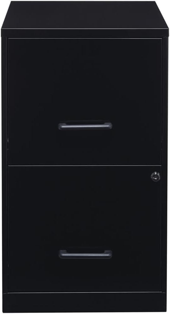Pemberly Row 2 Drawers 24.5" Vertical Black Metal Filing Cabinet Lockable Pre-Assembled Stationary Letter Size for Home, Office