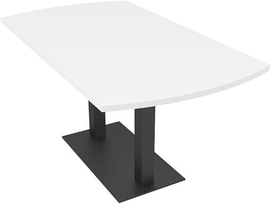 SKUTCHI DESIGNS INC. 6 Person Arc Rectangle Conference Table | Matte Black Metal T-Bases | Harmony Series Meeting Tables for Offices, Training Rooms, and Homes | White - 48X72
