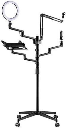 MDS11-2 Live Broadcast Boom Arm And Mobile Cart | Flexible Desk Mount Camera Arm | Clamp Webcam Stand | Microphone Boom Arm | Laptop Stand | 10" LED Ring Light | Voice Recording And Podcasting