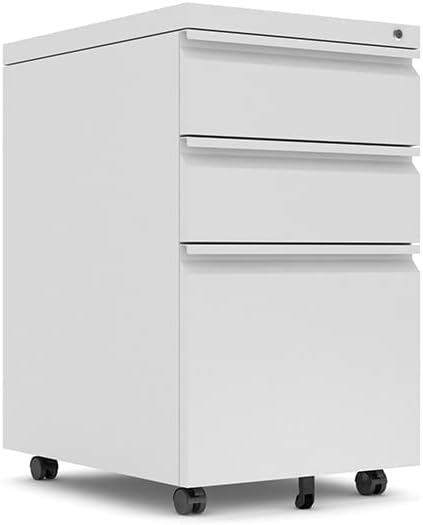 Under Desk File Cabinet, 3 Drawers Mobile Metal Filing Cabinet with Lock and Wheels for Home Office Letter/Legal/A4