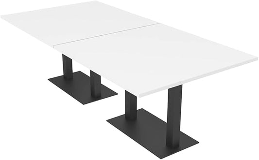 SKUTCHI DESIGNS INC. 8 Person Rectangle Conference Table with Matte Black Square Metal Base | Harmony Series Modular Meeting Tables for Offices, Training Rooms, and Homes | White – 8’