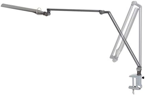 Softech - Natural Ultra Bright Light LED Lamp with swiveling Head & Clamp Type (3 Lighting Modes, 5-Level Dimmer, Touch-Sensitive Control Panel, USB Charging Port, Mobile Device Charger) (Silver)
