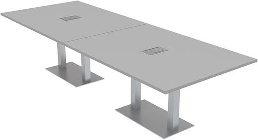 10 Person Rectangle Conference Table with Power And Data | Sturdy Square Metal Base | Harmony Series Modular Meeting Tables for Offices, Conference Rooms, and Homes | Light Gray - 10'