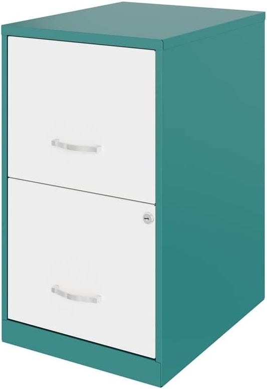 Pemberly Row 18" 2-Drawer Modern Metal File Cabinet in Teal/White