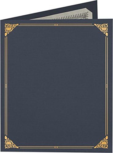 LUXPaper 9.5" x 12" Certificate Holders | Nautical Blue Linen | Embossed Gold Foil Floral Border | 100lb. Cover | 50 Qty