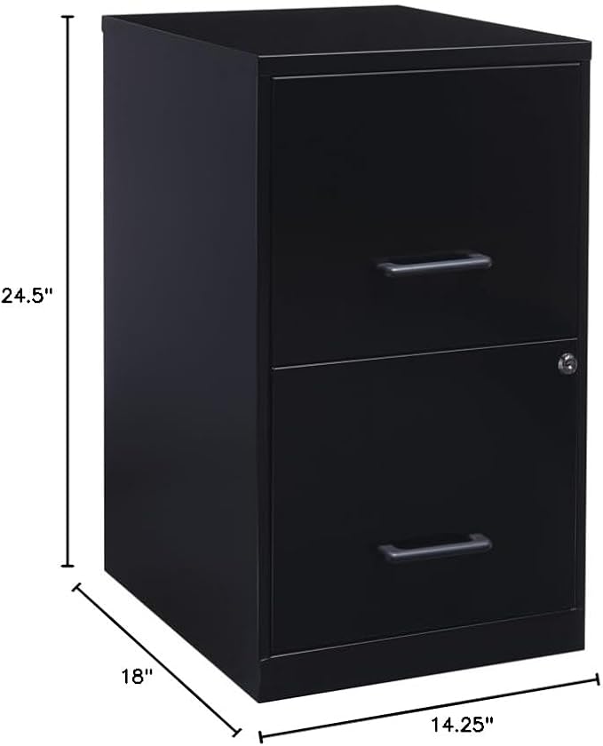 Pemberly Row 2 Drawers 24.5" Vertical Black Metal Filing Cabinet Lockable Pre-Assembled Stationary Letter Size for Home, Office