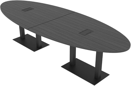 SKUTCHI DESIGNS INC. 10 Ft Oval Shaped Conference Table with Square Matte Black Base | Harmony Series | 8 Person Conference Table | Asian Night
