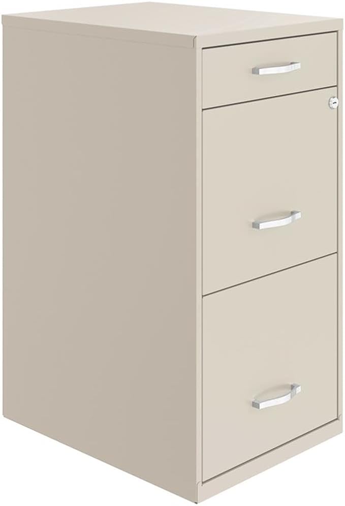 Pemberly Row 18" 3-Drawer Metal File Cabinet with Pencil Drawer in Off White