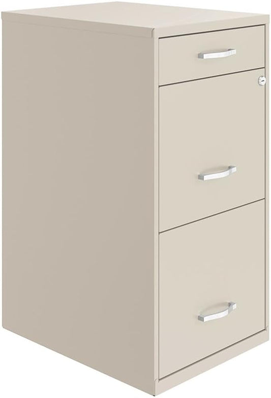Pemberly Row 18" 3-Drawer Metal File Cabinet with Pencil Drawer in Off White
