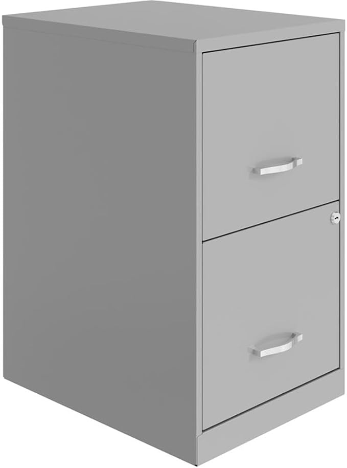 Pemberly Row Contemporary 18in 2 Drawer Metal File Cabinet Arctic Silver