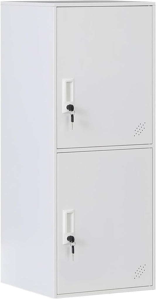 2 Door Vertical Stackable Storage Cabinet with Locking Doors,Shelves File Cabinet Organizer,Metal Locker Storage Cabinet Office, Home, Gym, School,KidsRoom (2 Door, White)