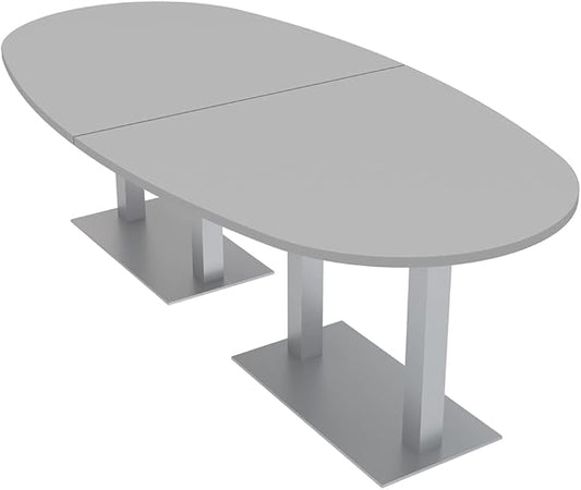 SKUTCHI DESIGNS INC. 8-Foot Conference Table with Metal Bases | Boat Oval Shape| Harmony Series | 8 Person | Light Gray
