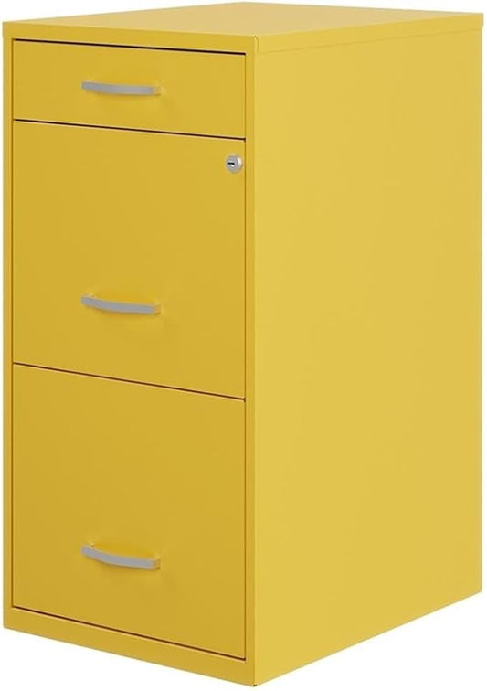 Hirsh Space Solutions 18" Deep Modern Metal Organizer File Cabinet with Cam Lock, 3-Drawer, Letter-Size, for Small Home/Home Office in Yellow