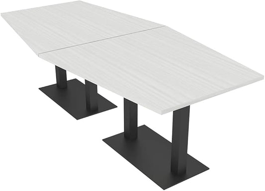 SKUTCHI DESIGNS INC. Harmony Series Hexagon Modular Shaped Conference Table with Matte Black Square Metal Base | 8 Person Meeting Tables for Offices, Training Rooms, and Homes |White Cypress � 8 Ft