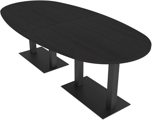SKUTCHI DESIGNS INC. 8-Foot Conference Table with Matte Black Bases | Boat Oval Shape| Harmony Series | 8 Person | Black Cypress