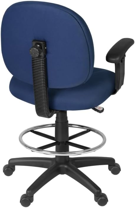 Romig Comfort Series Swivel Fabric Computer Task Chair with Adjustable Arms & Drafting Kit - Navy Blue
