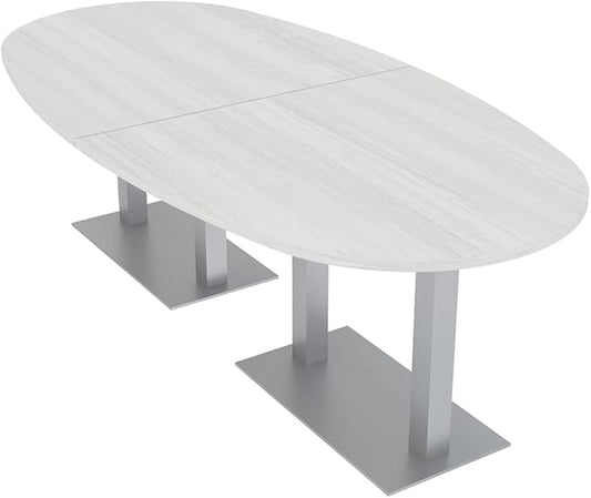 SKUTCHI DESIGNS INC. 8-Foot Conference Table with Metal Bases | Boat Oval Shape| Harmony Series | 8 Person | White Cypress