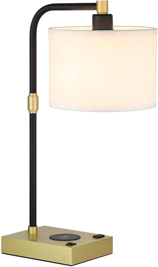 XiNBEi Lighting Desk Lamps for Home Office Modern Black and Brass Table Lamp with Switch Bedside Table Lamp with Charger for Bedroom or Nightstand