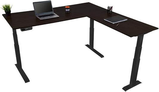 Stand Up Desk Store Triple Motor Electric L-Shaped Corner Standing Desk with EZ Assemble Frame (Black Frame/Black Top, 71" W x 71" D)