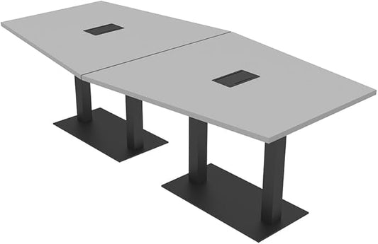 SKUTCHI DESIGNS INC. Harmony Series Hexagon Modular Shaped Conference Table with Matte Black Square Metal Base | 8 Person Meeting Tables for Offices, Training Rooms, and Homes | Light Gray � 8 Ft