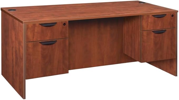 Regency Legacy 66 x 30 Inch Office Desk with Double Pedestal Drawer, Durable Cherry Laminate, Scratch-Resistant Surface, Spacious Workspace for Home, Professional, and Executive Offices