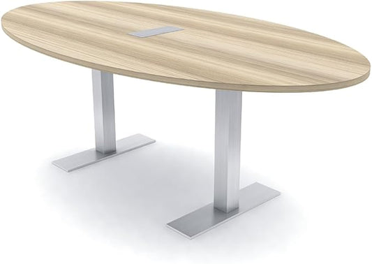 SKUTCHI DESIGNS INC. 6 Person Oval Conference Table with Data and Electric | Harmony Series | 4'X7' Table | Blonde Sufside Ash
