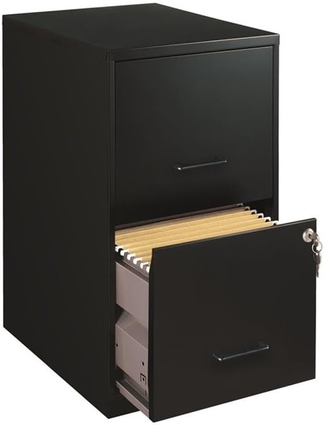 Pemberly Row 2 Drawers 24.5" Vertical Black Metal Filing Cabinet Lockable Pre-Assembled Stationary Letter Size for Home, Office