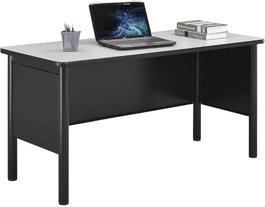 Stahl Desk Shell - 60" W x 24" D Gray Laminate Top/Black Steel Frame, Modern Office Desk with Grommet, Lightweight Design for Efficient Workspace