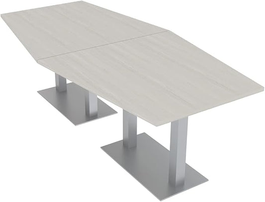 Harmony Series Hexagon Modular Shaped Conference Table with Brushed Silver Square Metal Base | 8 Person Meeting Tables for Offices, Training Rooms, and Homes | Lakeland Salt � 8 Ft