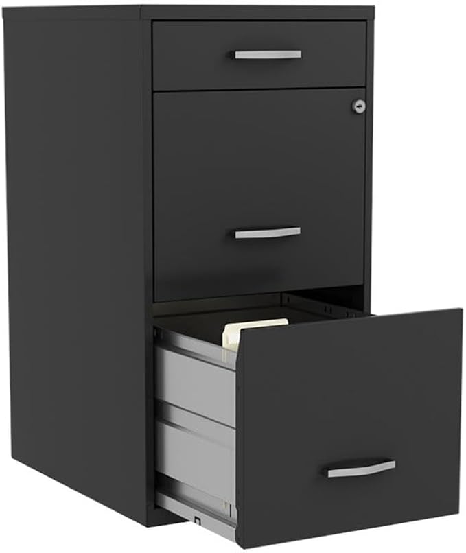 Pemberly Row 18" 3-Drawer Modern Metal Organizer File Cabinet in Black