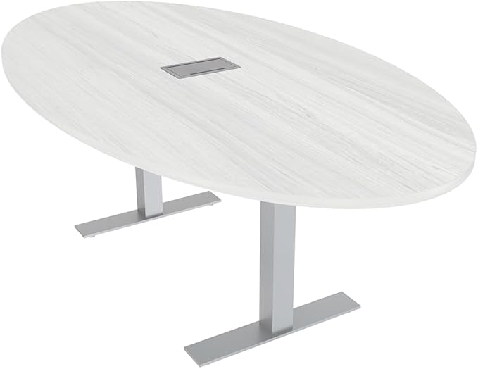 SKUTCHI DESIGNS INC. 6 Person Oval Conference Table with Data and Electric | Harmony Series | 4'X7' Table | White Cypress