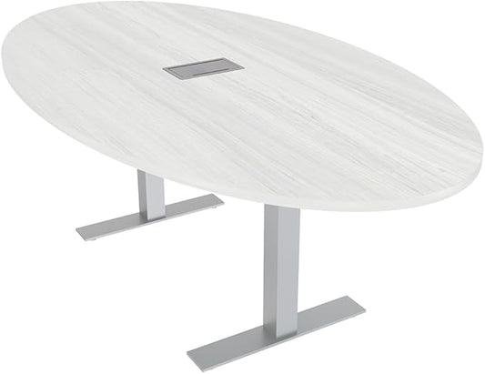 SKUTCHI DESIGNS INC. 6 Person Oval Conference Table with Data and Electric | Harmony Series | 4'X7' Table | White Cypress