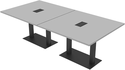 SKUTCHI DESIGNS INC. 8 Person Rectangle Conference Table with Matte Black Square Metal Base | Harmony Series Modular Meeting Tables for Offices, Training Rooms, and Homes | Light Grey – 8’