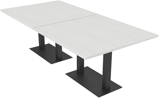 SKUTCHI DESIGNS INC. 8 Person Rectangle Conference Table with Matte Black Square Metal Base | Harmony Series Modular Meeting Tables for Offices, Training Rooms, and Homes | White Cypress – 8’
