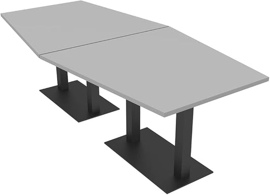 SKUTCHI DESIGNS INC. Harmony Series Hexagon Modular Shaped Conference Table with Matte Black Square Metal Base | 8 Person Meeting Tables for Offices, Training Rooms, and Homes | Light Gray � 8 Ft