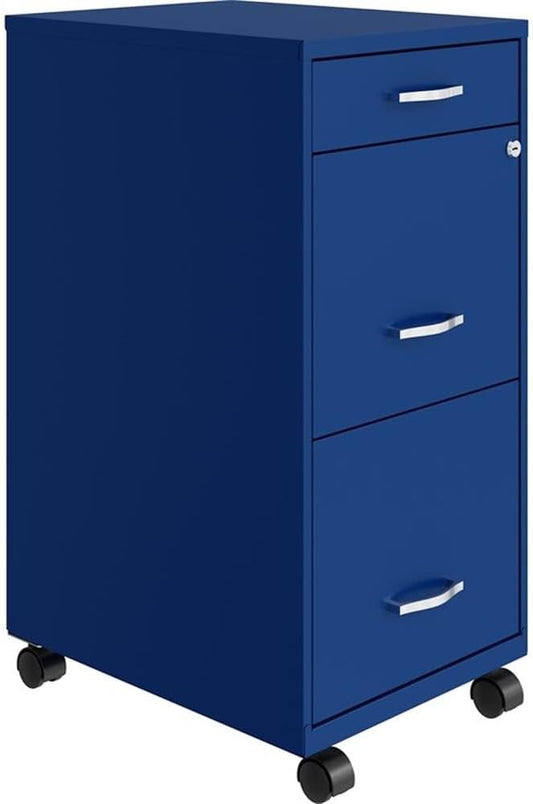 Pemberly Row 3 Drawers 29.52" Vertical Blue Metal Filing Cabinet Lockable Pre-Assembled Movable Letter Size for Home, Office