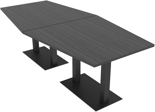 SKUTCHI DESIGNS INC. Harmony Series Hexagon Modular Shaped Conference Table with Matte Black Square Metal Base | 8 Person Meeting Tables for Offices, Training Rooms, and Homes | Asian Night � 8 Ft