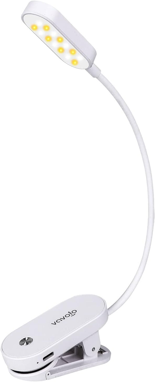 VAVOFO Rechargeable Book Light, 14 LEDs Eye Care Clip On Amber Reading Light for Bookworms Reading in Bed with 9 Colors 9 Brightness (White)