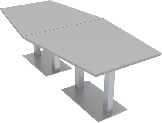 SKUTCHI DESIGNS INC. Harmony Series Hexagon Modular Shaped Conference Table with Brushed Silver Square Metal Base | 8 Person Meeting Tables for Offices, Training Rooms, and Homes | Light Gray � 8 Ft