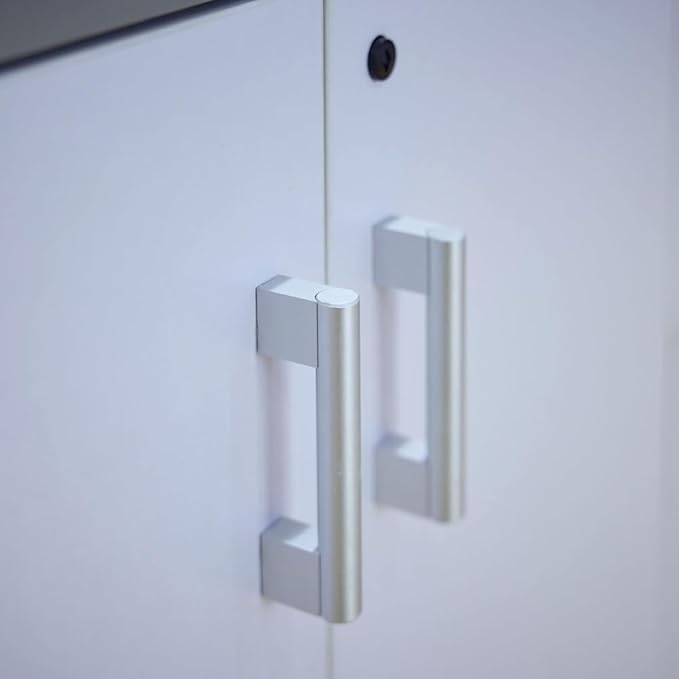 NBF Esquire Office Storage Cabinet and Lateral File - Laminate Storage Cabinet with Two Lockable Door and Adjustable Shelf - Lateral File Cabinet with 3 File Drawers - (32" W x 30" H, Gray)