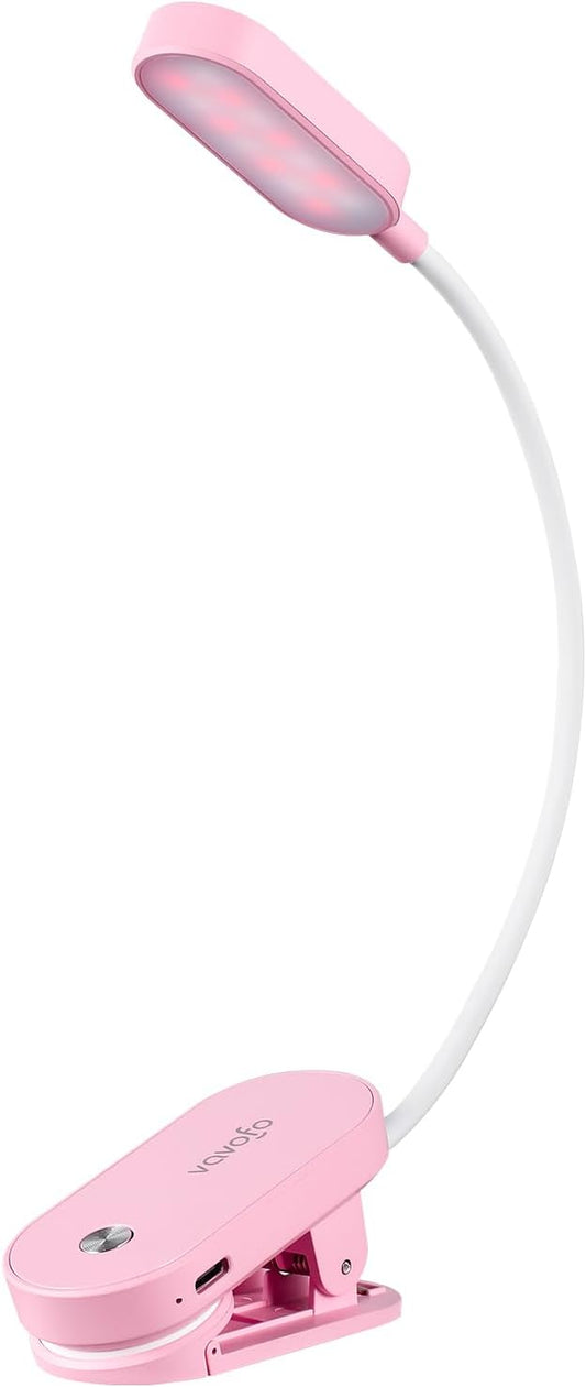 VAVOFO Rechargeable Book Light, 14 LEDs Eye Care Clip On Amber Reading Light for Bookworms Reading in Bed with 9 Colors 9 Brightness (Pink)