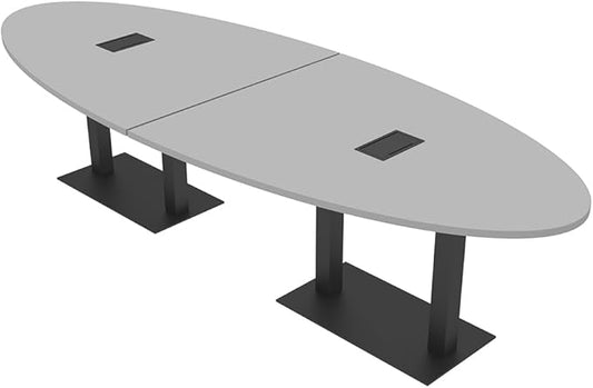 SKUTCHI DESIGNS INC. 10 Ft Oval Shaped Conference Table with Square Matte Black Base | Harmony Series | 8 Person Conference Table | Light Grey
