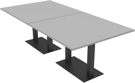 SKUTCHI DESIGNS INC. 8 Person Rectangle Conference Table with Matte Black Square Metal Base | Harmony Series Modular Meeting Tables for Offices, Training Rooms, and Homes | Light Grey – 8’