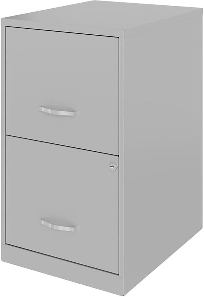 Pemberly Row Contemporary 18in 2 Drawer Metal File Cabinet Arctic Silver