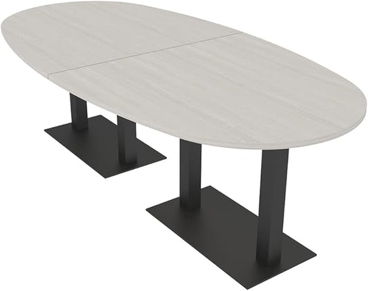 SKUTCHI DESIGNS INC. 8-Foot Conference Table with Matte Black Bases | Boat Oval Shape| Harmony Series | 8 Person | Lakeland Salt