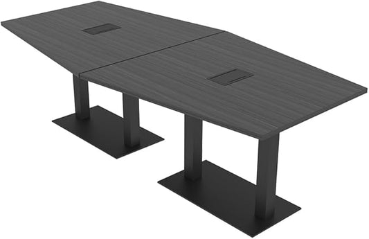 SKUTCHI DESIGNS INC. Harmony Series Hexagon Modular Shaped Conference Table with Matte Black Square Metal Base | 8 Person Meeting Tables for Offices, Training Rooms, and Homes | Asian Night � 8 Ft
