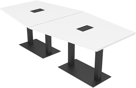 SKUTCHI DESIGNS INC. Harmony Series Hexagon Modular Shaped Conference Table with Matte Black Square Metal Base | 8 Person Meeting Tables for Offices, Training Rooms, and Homes | White � 8 Ft