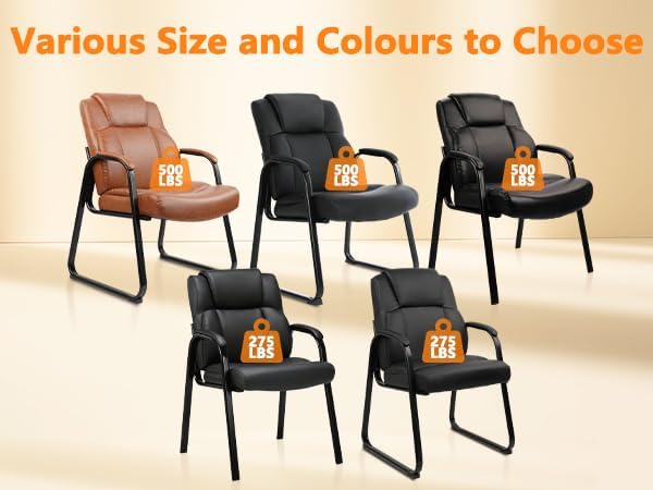 CLATINA Big Tall 500 LBS Wide Guest Chair Heavy Duty, Leather Side Reception Chairs with Sled Base and Armrest, Executive Office Desk Chair No Wheels for Meeting Conference Waiting Room Home, 4 Pack