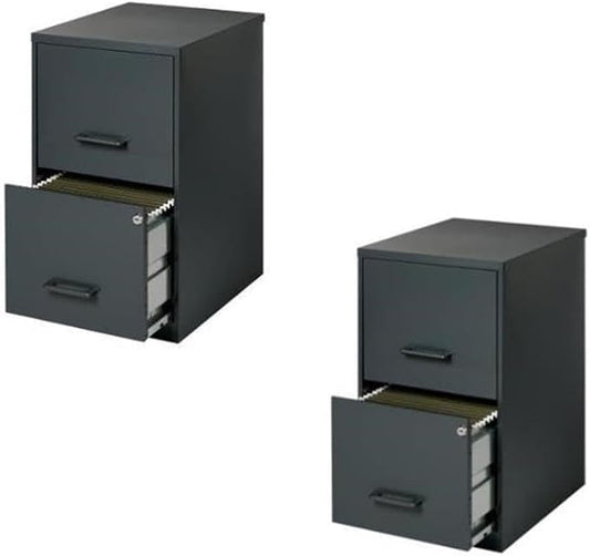 Scranton & Co 18" Deep 2 Drawer Metal File Cabinet in Black (Set of 2)